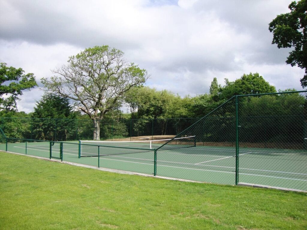 This is a photo of a new tennis court installed in Dorset, All works carried out by Tennis Court Construction Dorset