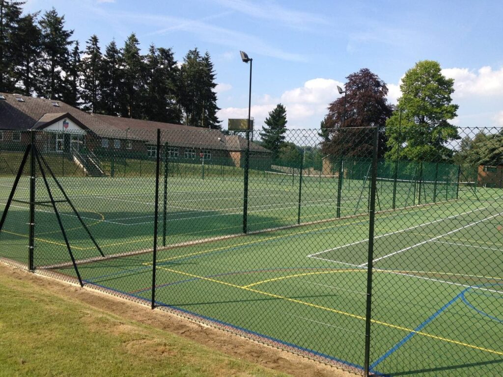 This is a photo of a new tennis court installed in Dorset, All works carried out by Tennis Court Construction Dorset