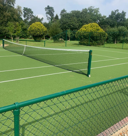 This is a photo of a new tennis court installed in Dorset, All works carried out by Tennis Court Construction Dorset