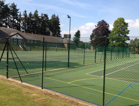 This is a photo of a new tennis court installed in Dorset, All works carried out by Tennis Court Construction Dorset